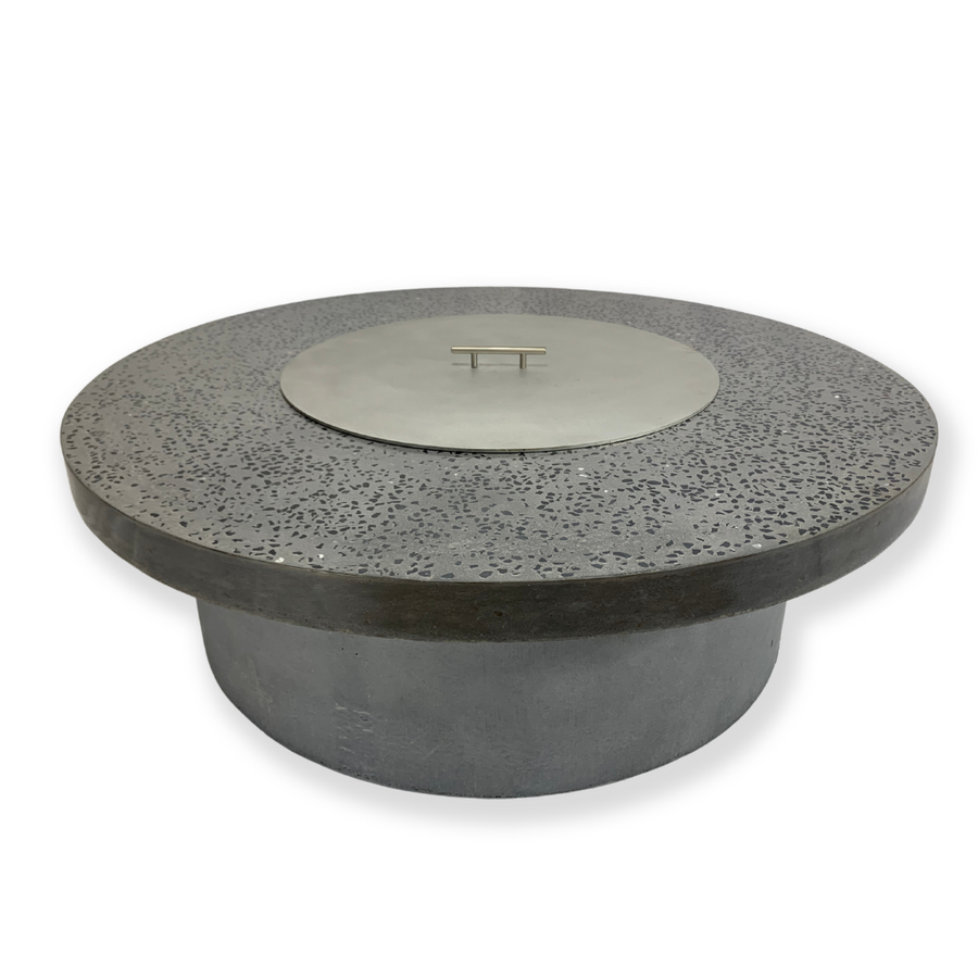 Classic Black Terrazzo Stone Inlay - 120K BTU - Large 48"D x 16"H - Concrete - Gathering Stone Fire Pit Table