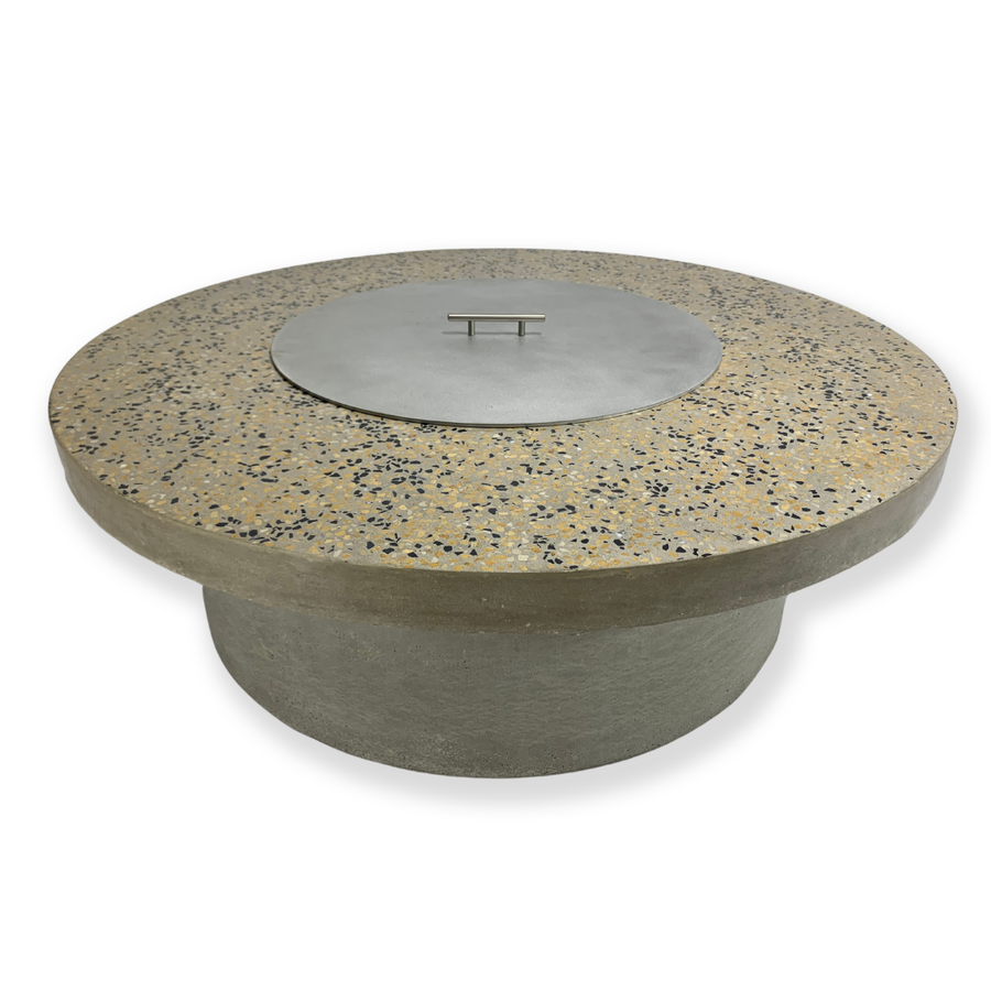 Gold, Black & White Terrazzo Stone Inlay - 120K BTU - Large 48"D x 16"H - Concrete - Gathering Stone Fire Pit Table