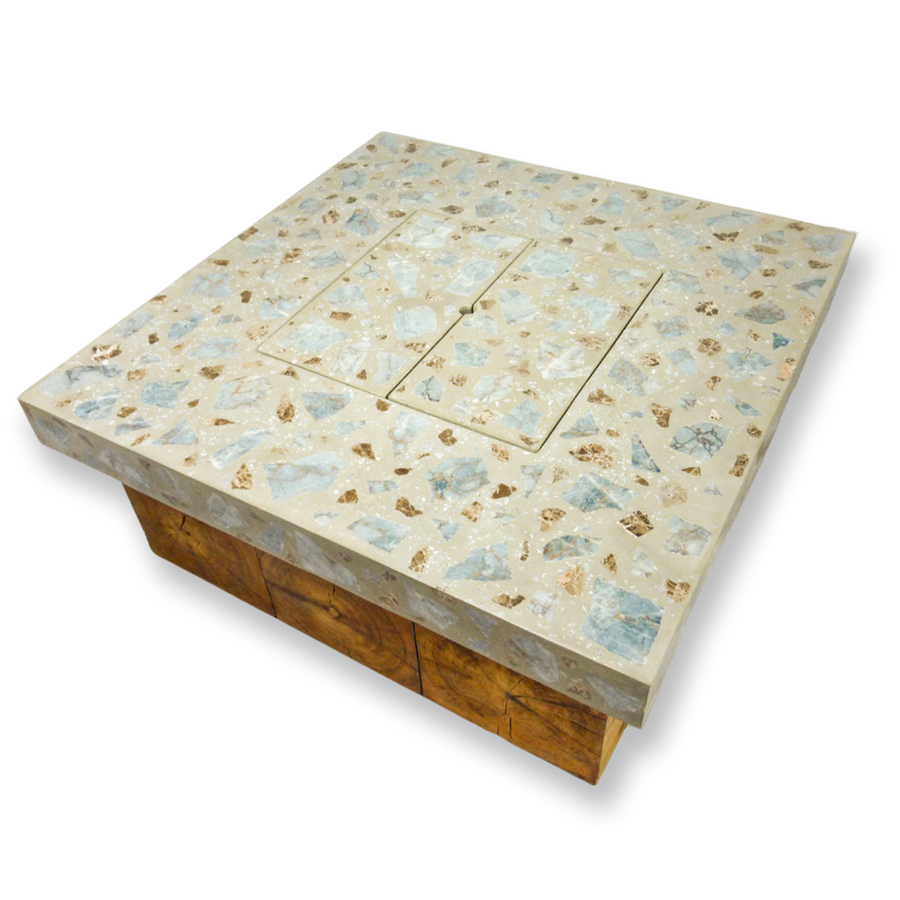 Gray Granite with Rust Accented Terrazzo Inlay 85K BTU 40"L x 40"W x 16"H Concrete - Gathering Stone Fire Pit Table